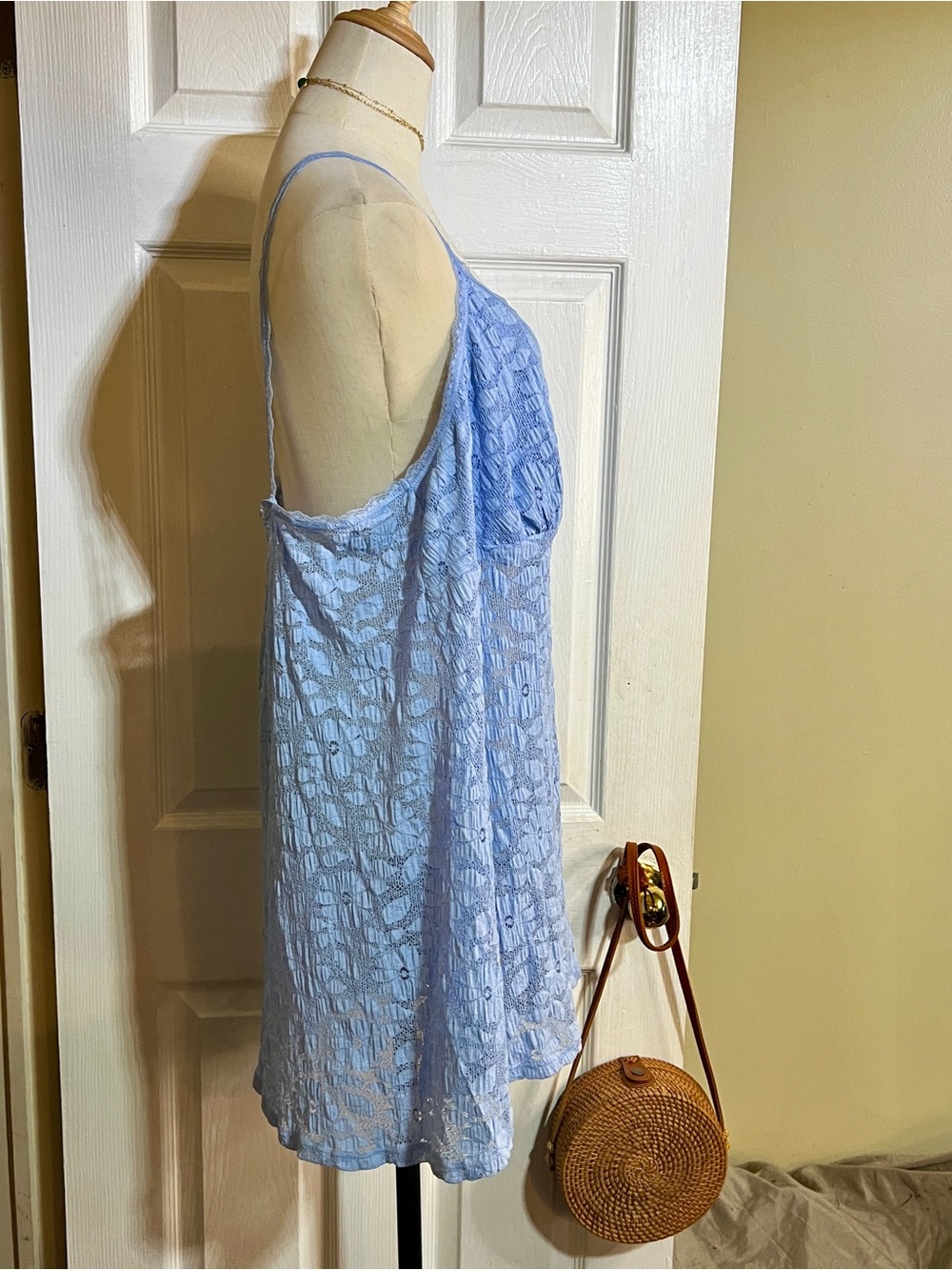 Aerie Off Shore Lace Sheer Blue Mesh Nightie Indie Sleaze Festival Mini Dress XL - Picture 8 of 14